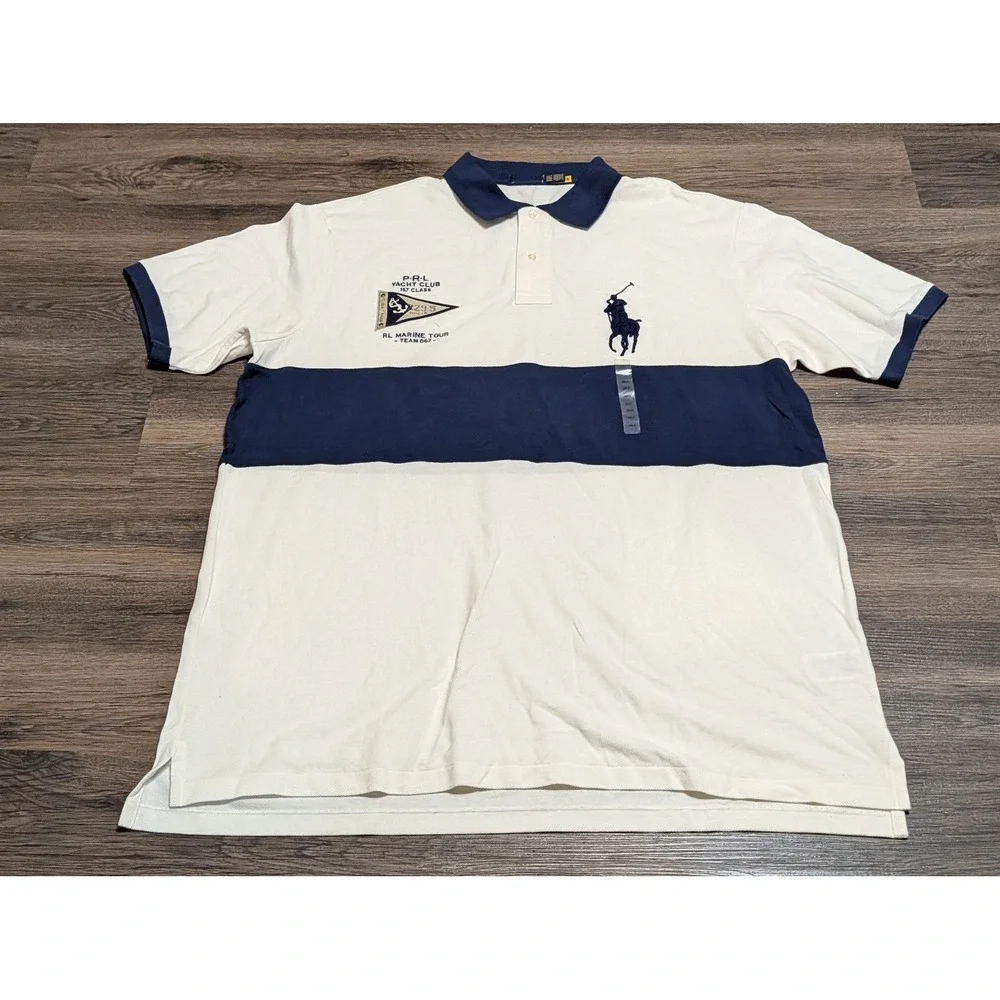 Polo Ralph Lauren Yacht Club Marine Tour Big Pony Polo Shirt Cream Navy 2XB